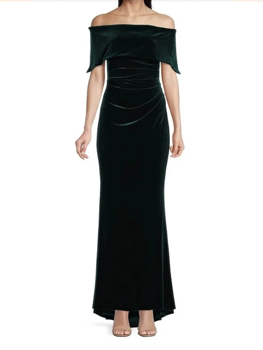 Vince Camuto Off-Shoulder Velvet Evening Gown - Emerald Green Sz 10
